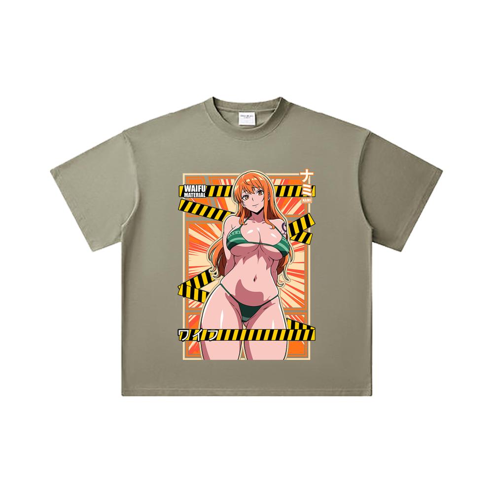 260 GSM Double Yarn 32 Count 100% Cotton One Piece V40 Nami Waifu Print Unisex Heavy Cotton T Shirt