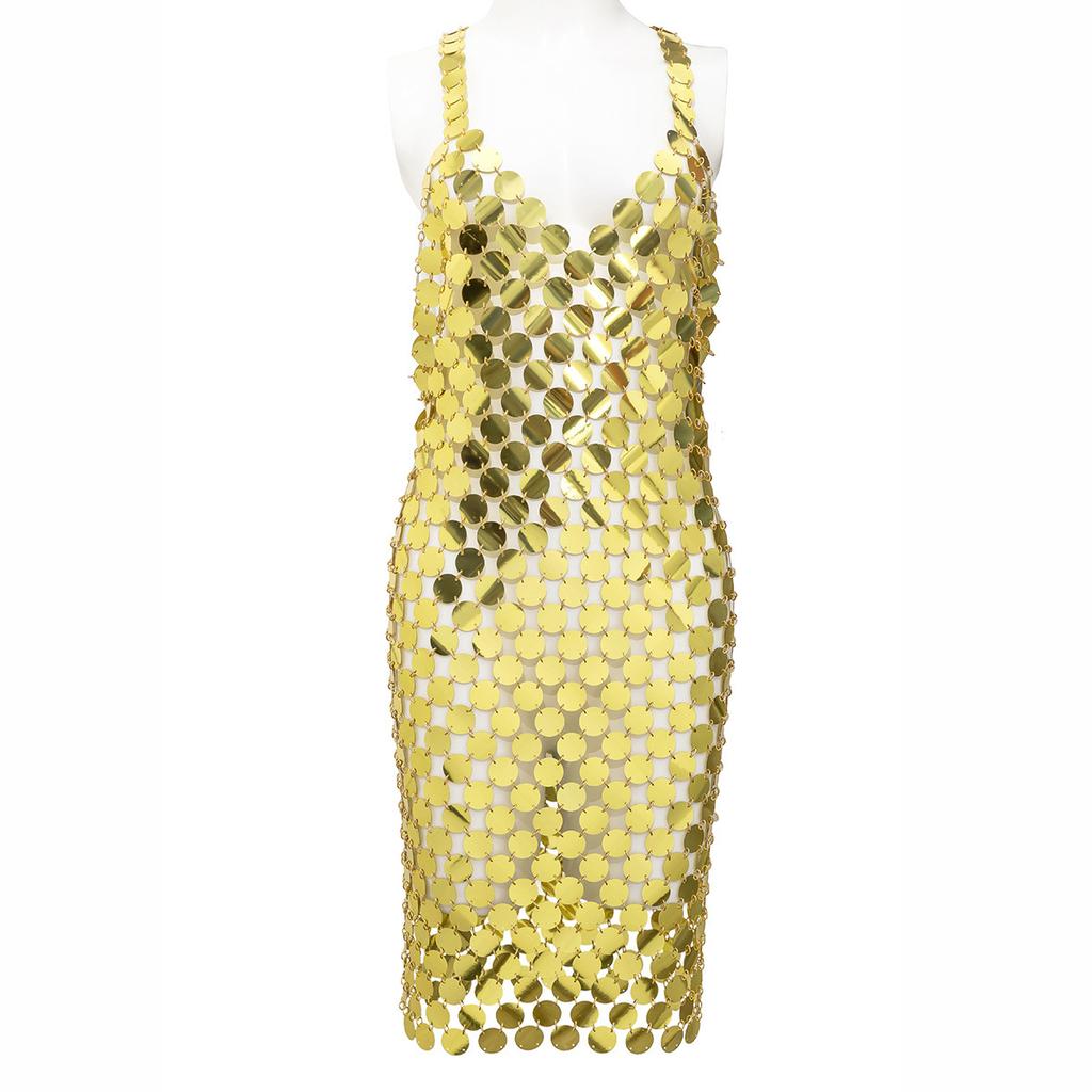 European And American Jewelry, Personalized Nightclub Style V-Neck Suspender Dress, Sexy Geometric Hollow Sequined Body Chain