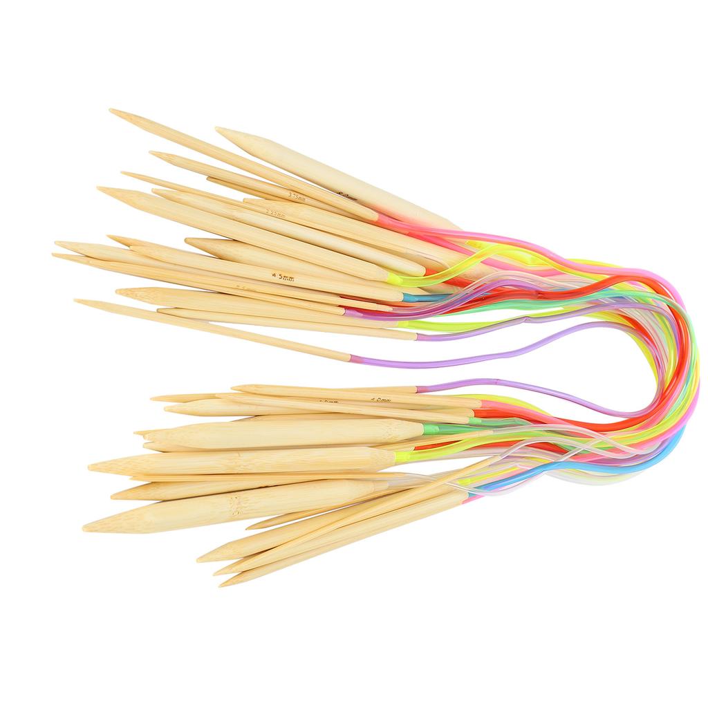 18Pcs Circular Needle DoublePoint Bamboo Color Flexible Tube Connection Knitting Tool Set