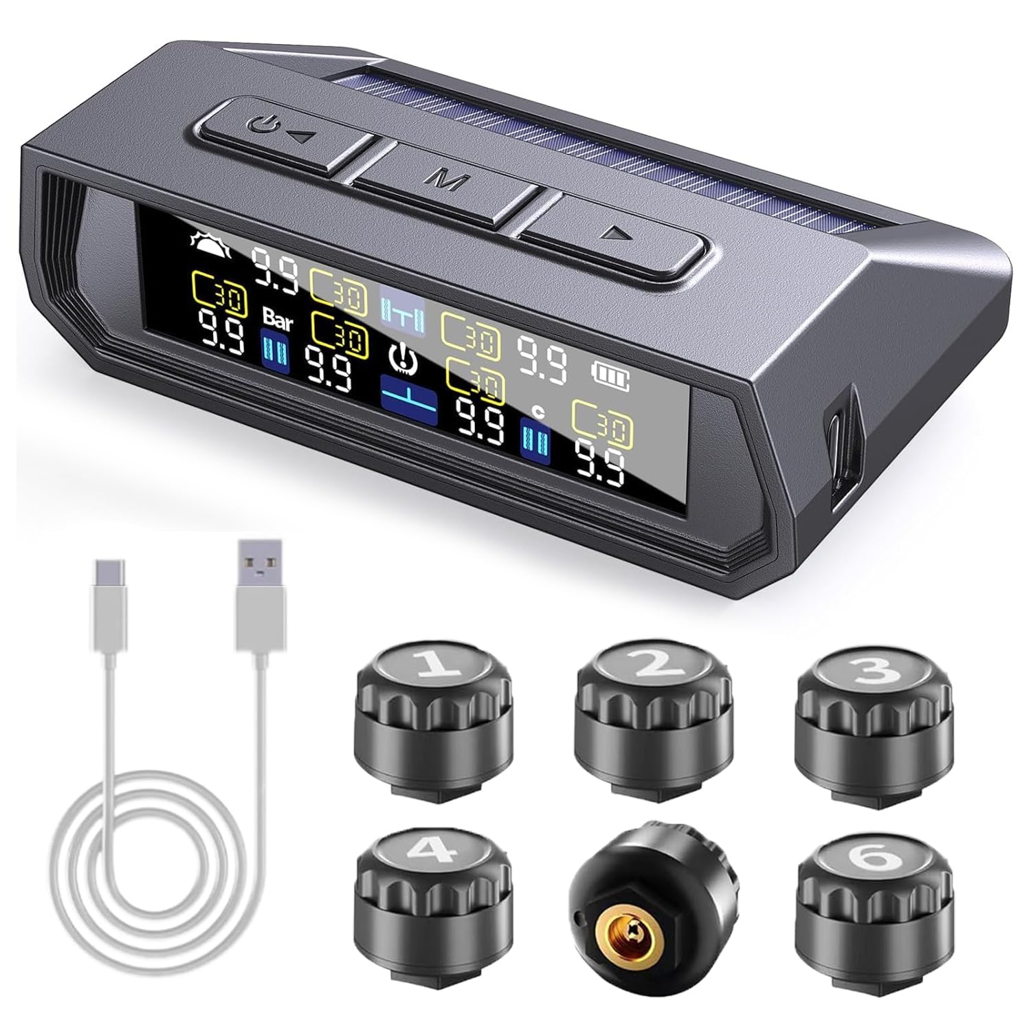 

Tigwiss 0-9.9 Bar Tire Pressure Monitor, 6 Wheels, Air Pressure Sensor, TPMS Instant Air