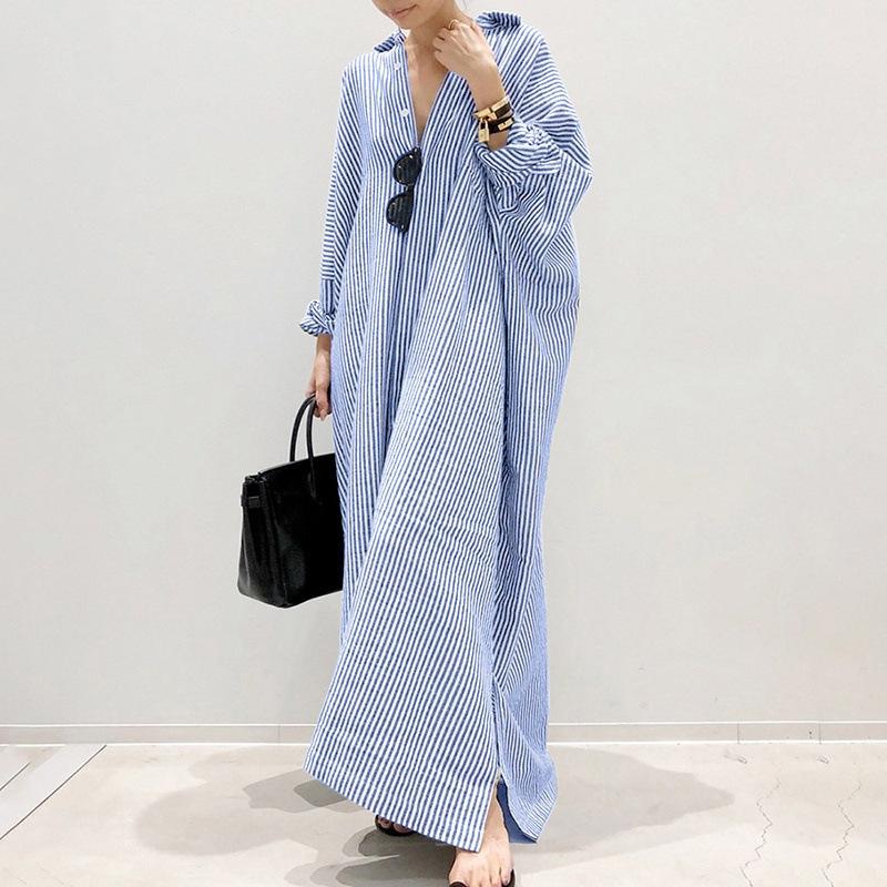 

Women s Striped Shirt Skirt Loose Dress S