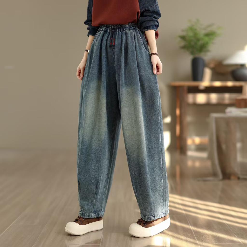 DIMANAF 2025 Summer Women Jeans Solid  Harem Pants High Waist Elastic Basic Loose Harem Pants