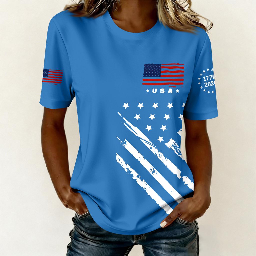 Women's Casual Printed T-Shirt Round Neck Pullover Short Sleeve Top