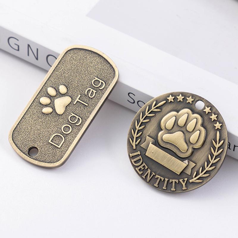Vintage Bronze Zinc Alloy Luxury Pet ID Tag Custom Engraved Dog Tag with Paw Print Durable Metal Collar Tag for Dogs