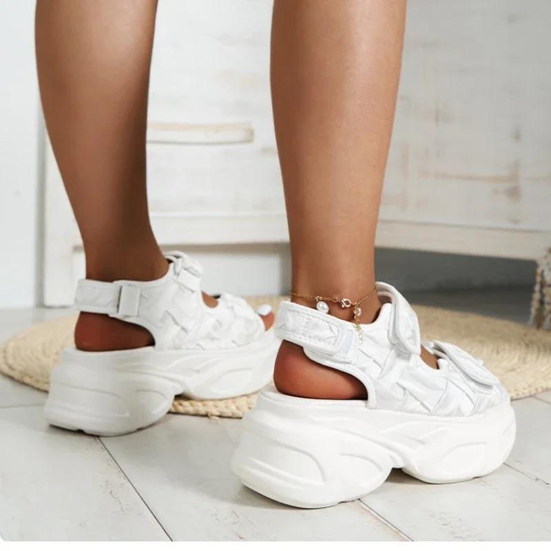 Sandals Solid Color Pine Cake Bottom Adhesive Open Large Size Fish Mouth Elevated Thick Sole Sandals for Women 2024