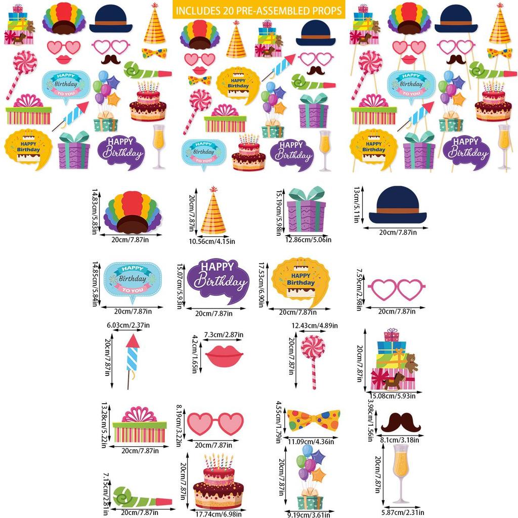 Celebration Photo Booth Props Kit With Cartoon Paper Materials For Kids And Adults