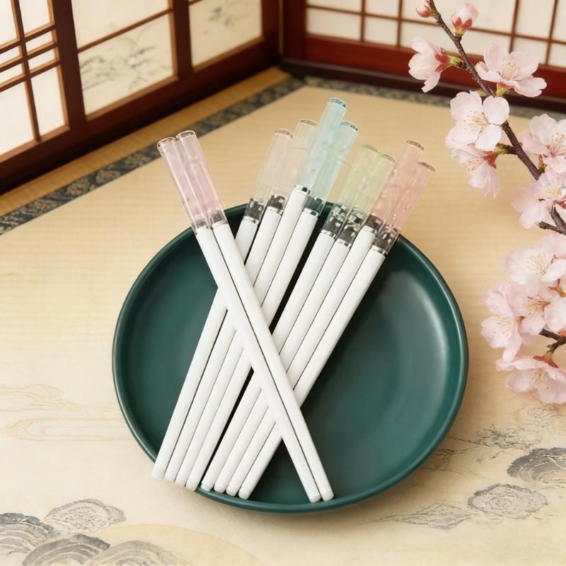 5 Pairs of Amber Cherry Blossom Chopsticks Cherry Blossom Antibacterial Anti-slip Reusable Sushi Chopsticks Food Chopsticks