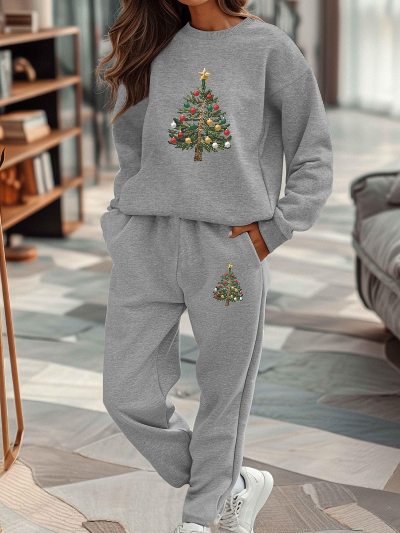 

Праздничный женский комплект свитшот и спортивные штаны с рождественской елкой S