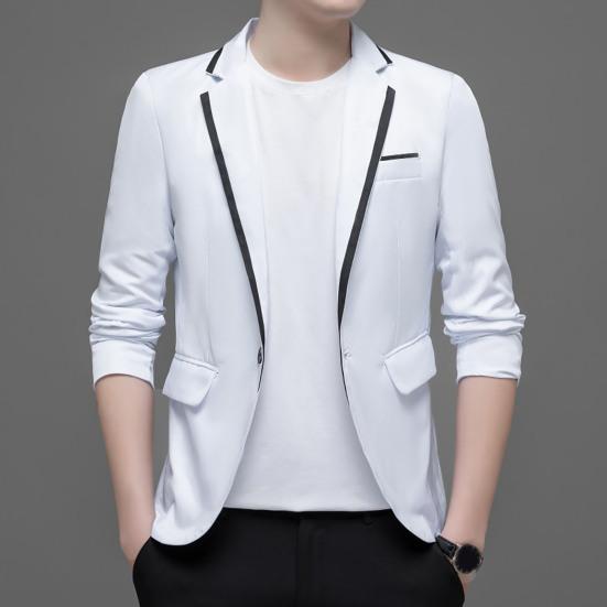 Dar Kesim Erkek Blazer Renk Blok Tek Düğmeli İlkbahar Sonbahar Erkek Günlük Takım Ceket Düğünler Damat Blazer Ceket