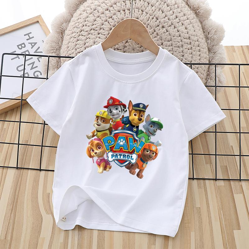 

PAW Patrol Children Short Sleeve T-shirt Cartoon Chase Skye Print Pullover Boys Girls Summer Breathable Casual Cotton Tops Gifts 100