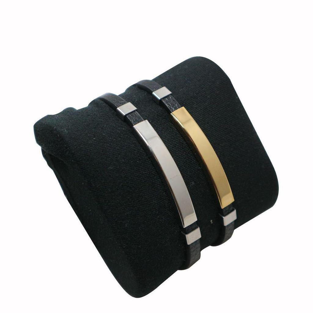 Engravable Titanium Steel and Leather Bracelet - Korean Style Stainless Steel Lucky Bracelet