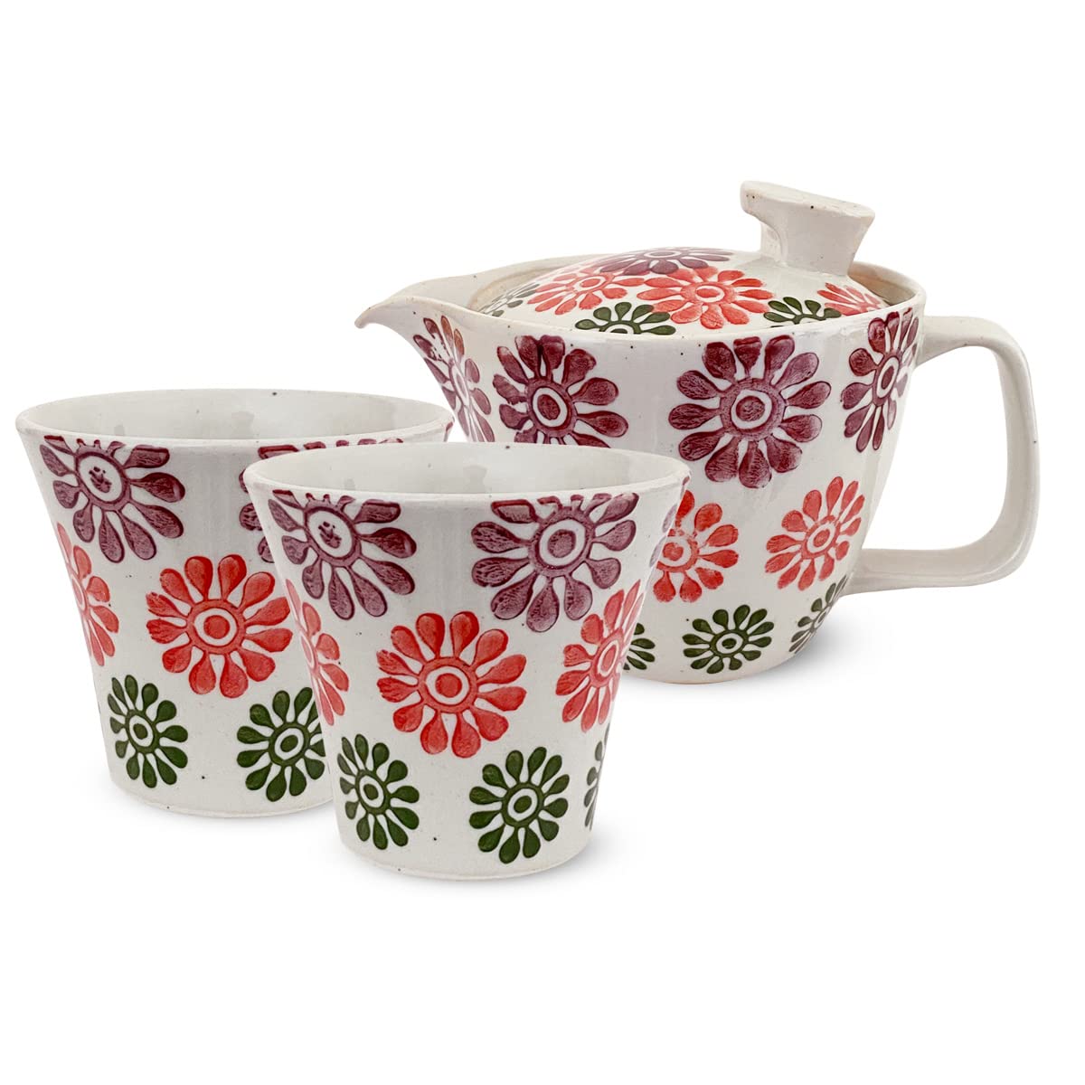 

Kunzan Kiln Teapot Hasami Made in Japan and Pair of Stylish Tea 240cc and for 1 to 2 Includes Tea Floral Small Red J-kitchens Set, Ware, (Teapot
