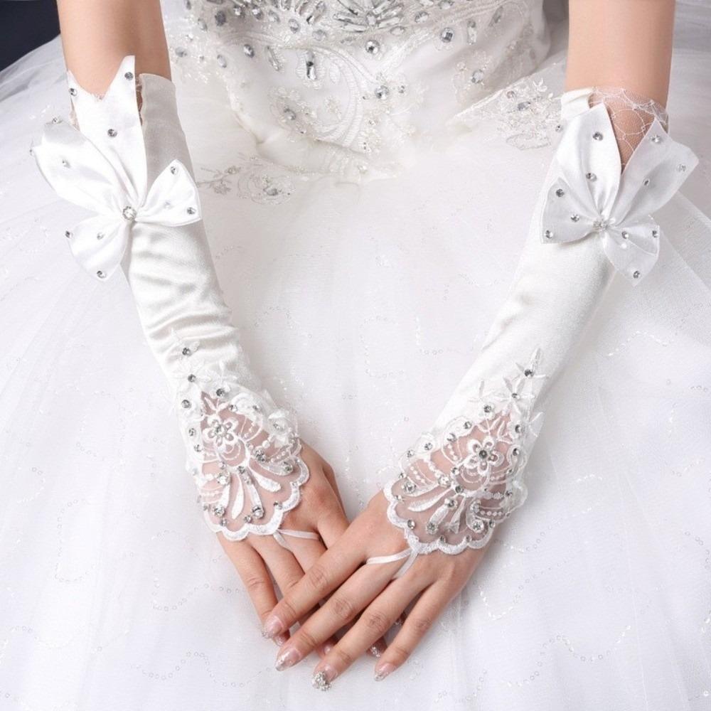 Stretchy Fit Fingerless Bridal Gloves Bead Detailing Bridal Arm Sleeves Tea Parties