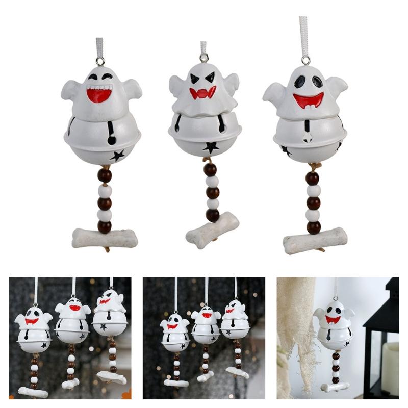 Ghostly Resin Aeolian Bell Ornament Halloween Bell Hanging Decorations For Door Entryway Window Wall Holiday Decoration