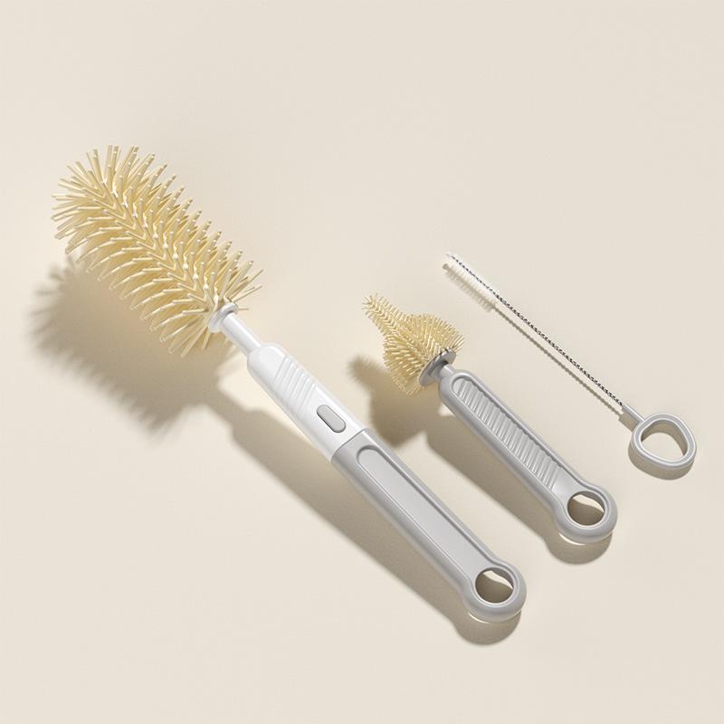 3Pcs/Set Portable 360° Rotatable Milk Bottle Brush Set Handheld Silicone Cup Clean Tool Long Handle Pacifier Cleaning Brush