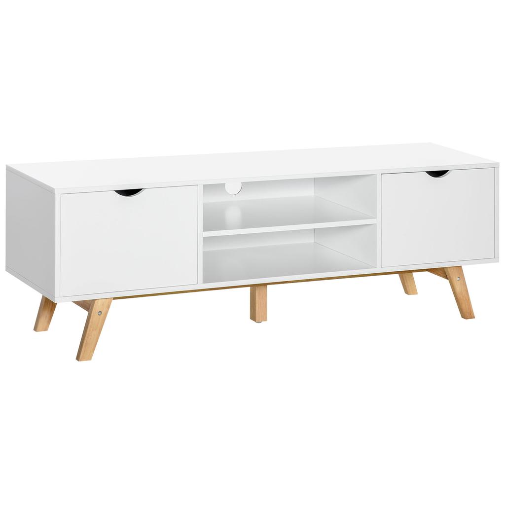 TV Stand Cabinet for TVs Up To 65", Media Unit w/Wood Legs Storage Shelves Entertainment Center Modern Living Room Home Furniture White