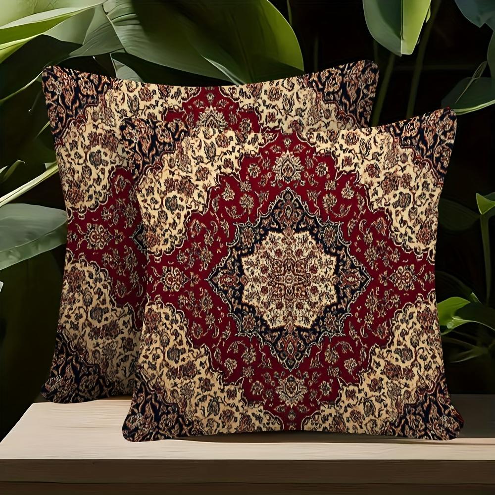 1Pc Vintage Persian Rug Print Pillow Cover, 2D Double-Sided Polyester Cushion Case, Red & Beige Oriental Decor, Gift For Antique