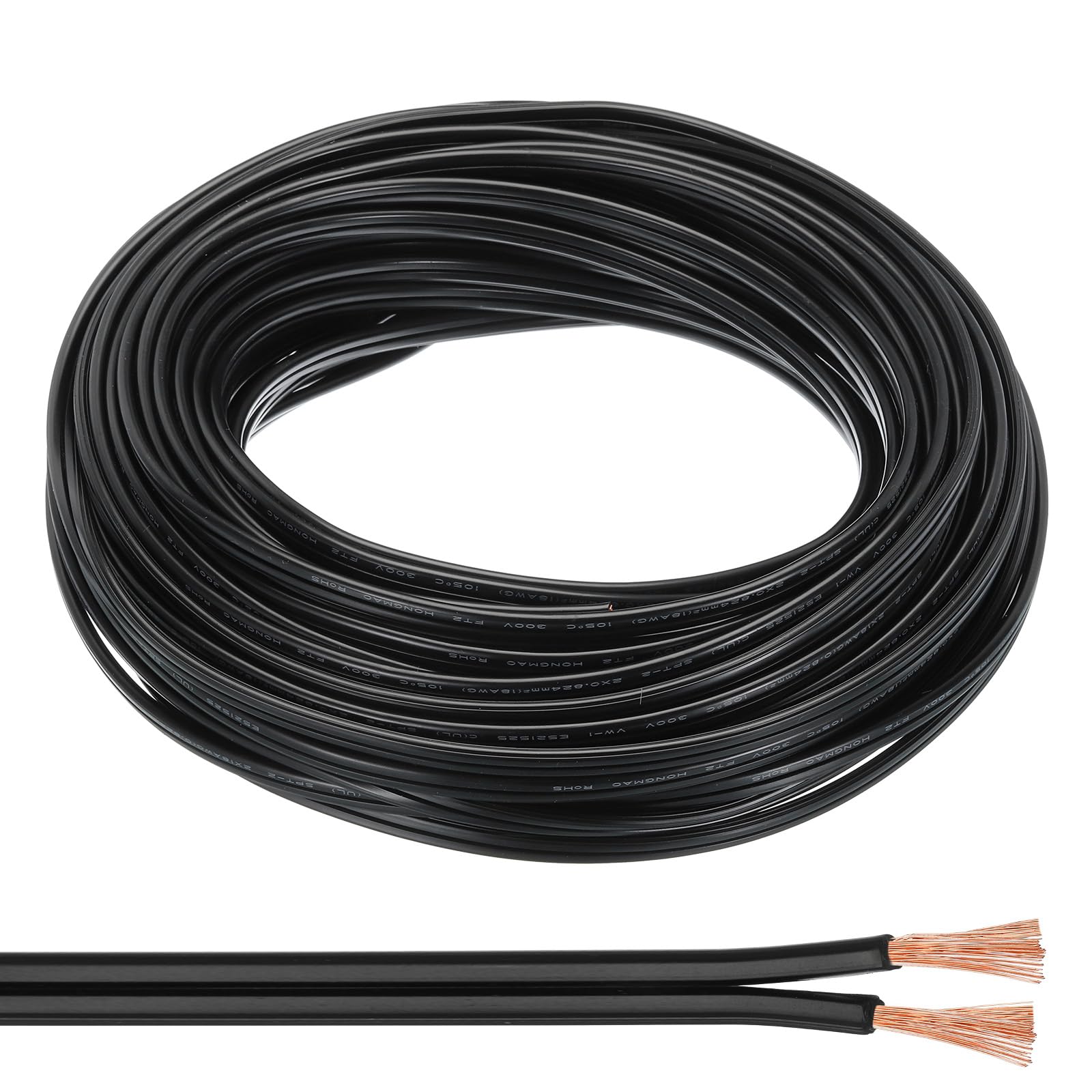 

PATIKIL 100ft 18/2 PVC Coated Wire, 300V SP T-2 Lamp Cord, Insulated Heat-Resistant Flexible Cable for LED Lamps, Audio Cables, and Speakers, Black, U