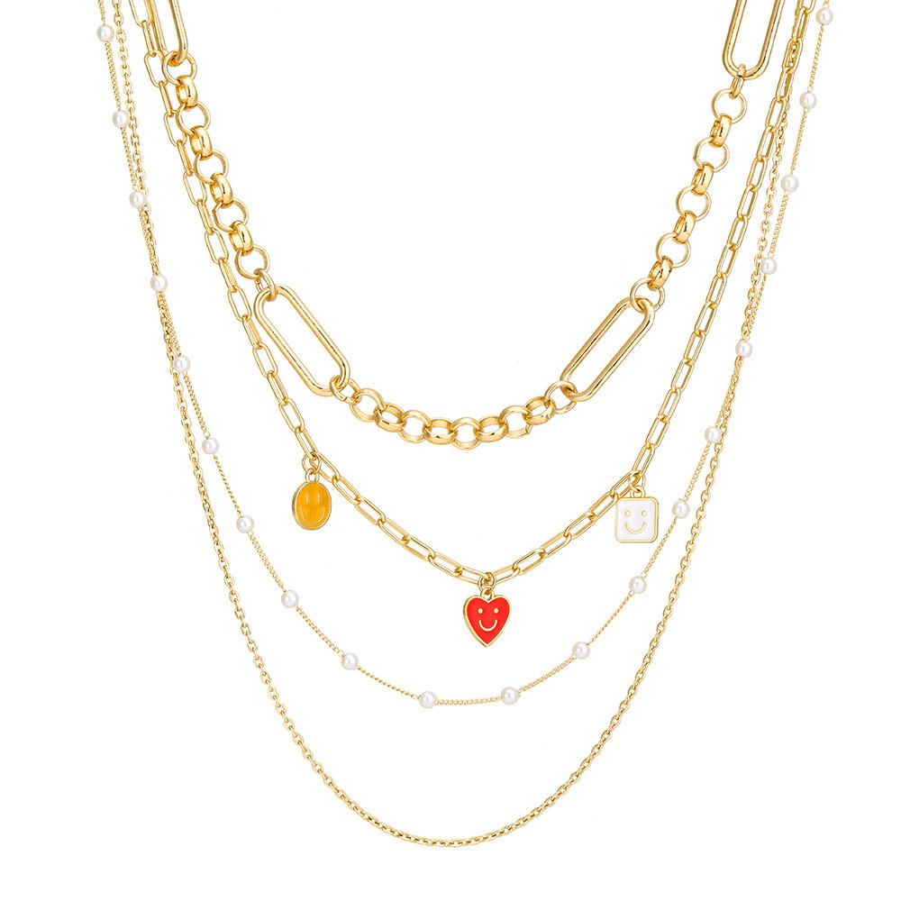 Trendy And Stylish Multi-layered Heart Smile Sweater Chain Necklace For Women