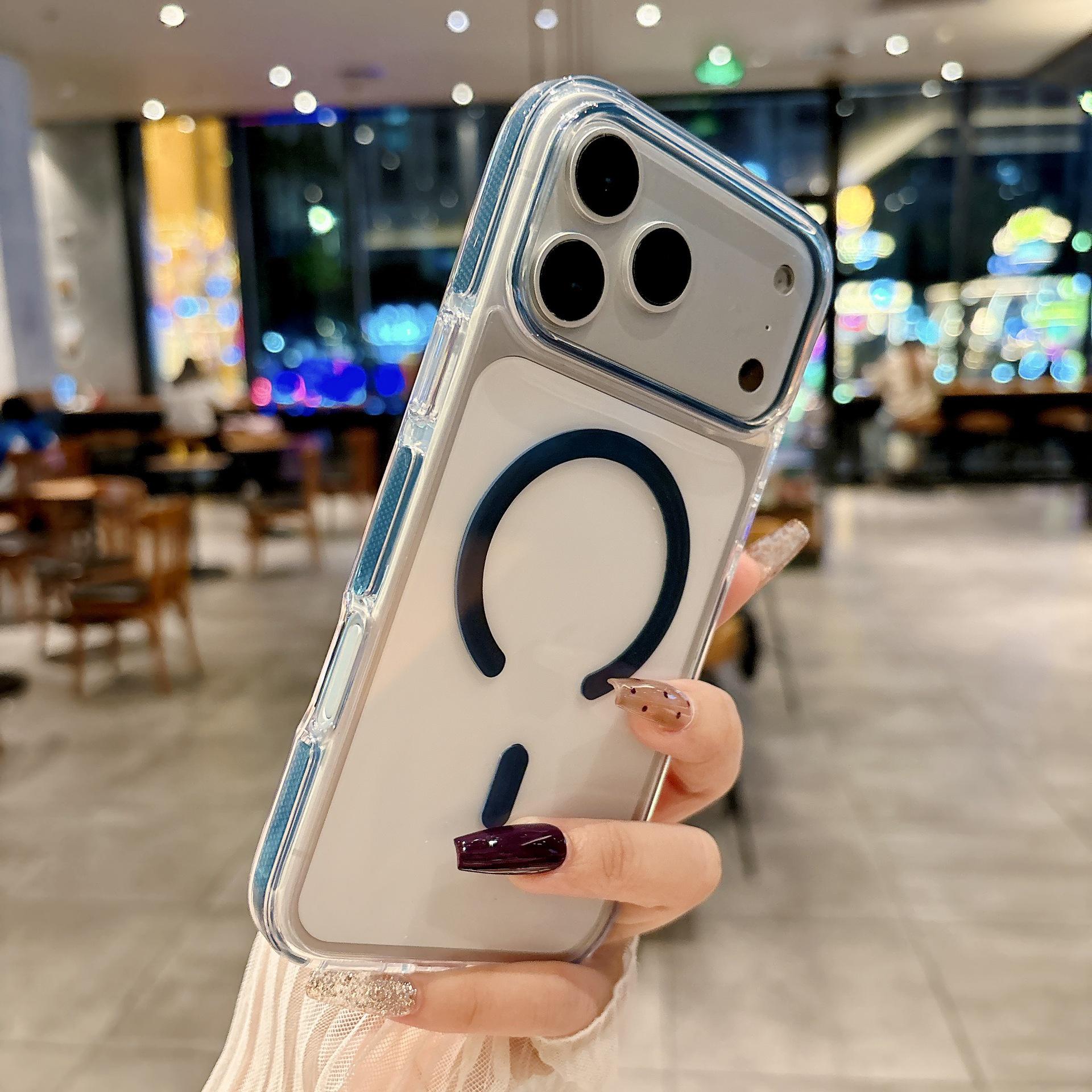 Anti-Yellowing Magnetic Clear Case for iPhone 17 Pro Max iPhone 14 темно-синий