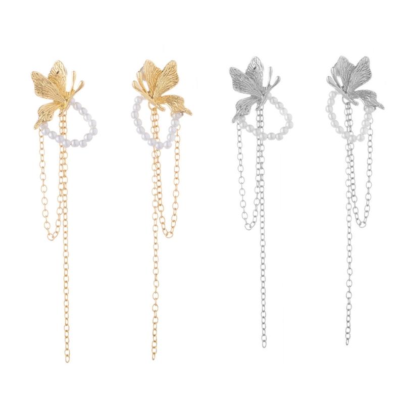Elegant Butterfly Jewel Drop Earrings With Silver Posts Alloy Lightweight Design For Sensitive Ears