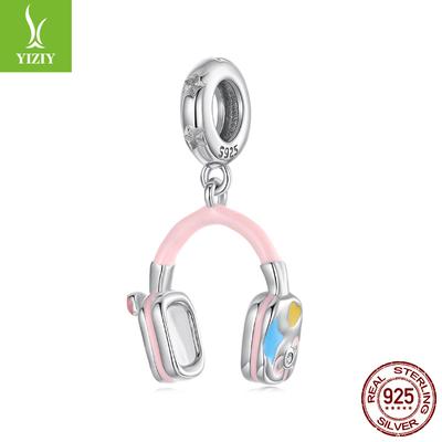 S925 Sterling Zilver Roze Oortelefoon Hanger, Exquise En Lieflijke DIY Kralen Armband Sieraden Accessoires