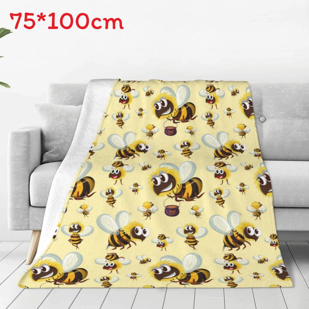 Cartoon Cute Bee Design Lightweight Warm Fleece Blanket For Kids Home Decor