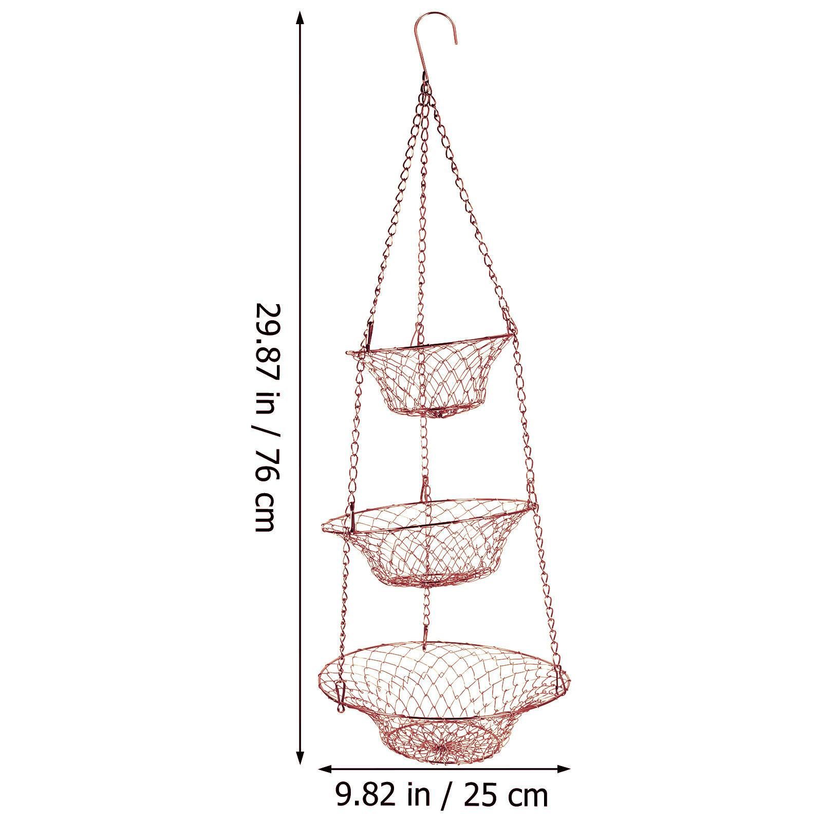 

1Set 3-Tier Hanging Basket Wire Fruit Basket Multipurpose Storage Organizer with Solid Wood Base for Kitchen Bathroom Living шоколадний