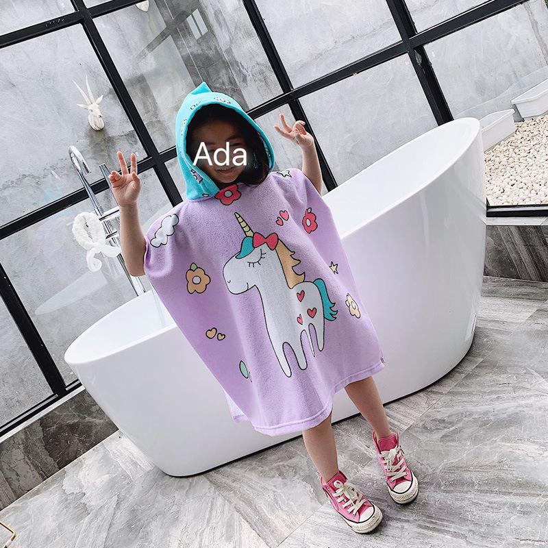 Large Cute Kids Hooded Bath Towel Cloak Cartoon Print Boys Girls Bathroom Beach Can Wear Super Absorbent Child Sunscreen Shawel