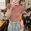 Women's 2025 Retro Striped Slim T-Shirt - Short-Sleeved Summer Design