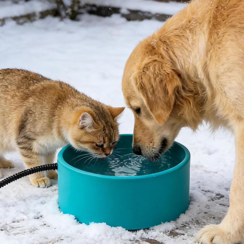 Pet Heated Water Bowl with Thermostat for Cats & Dogs - Winter Smart Insulated Plate