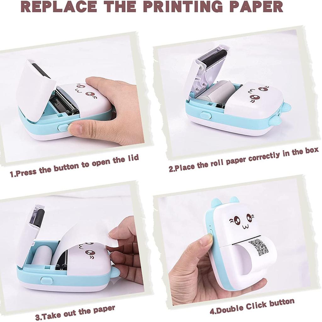 Tragbarer Mini-Thermodrucker, kabellos, BT, 203 dpi, Fotoetikett, Memo, falsche Frage, Drucken mit USB-Kabel, tragbarer Drucker