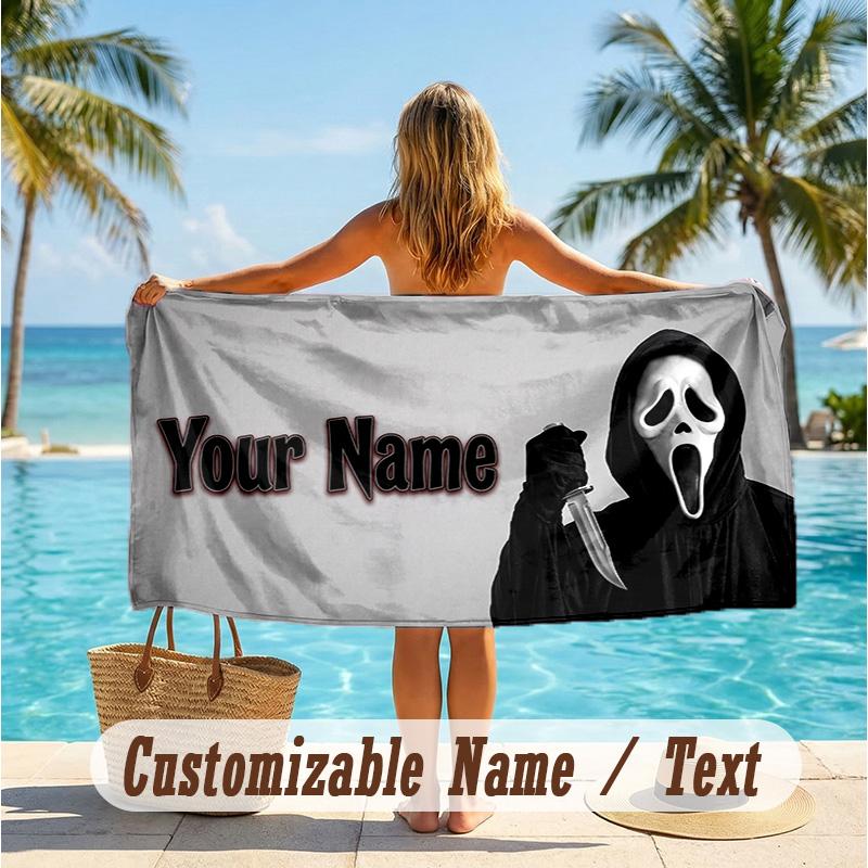 Custom Text Beach Towel, Soft Absorbent Swimming Multi-use TowelScream Ghostface