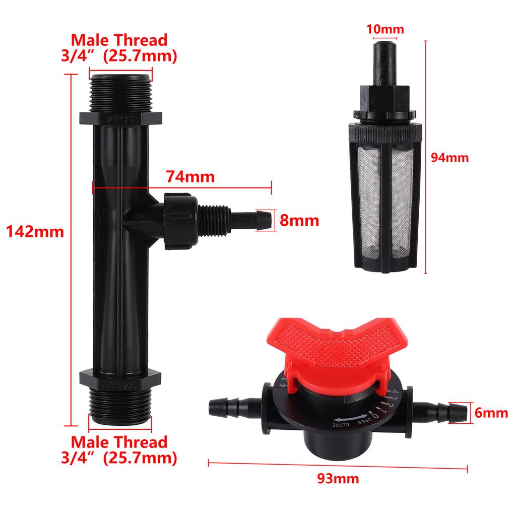 1 "1.5" Venturi Syringe Tube Kit 4 / 7mm Water Pipe Filter with 1 / 2 '' to 3 / 4" Threaded Garden Water Connector Switch Filter