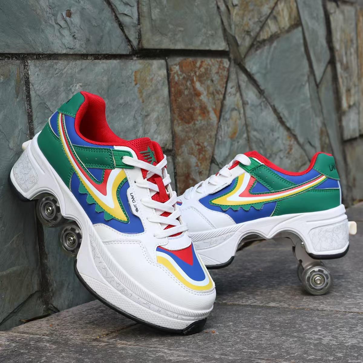 

2025 Deform Wheel Skates Roller Skate Shoes Runaway Sneakers With 4-Wheel Casual Deformation Parkour Adult Children Rounds Walk 39