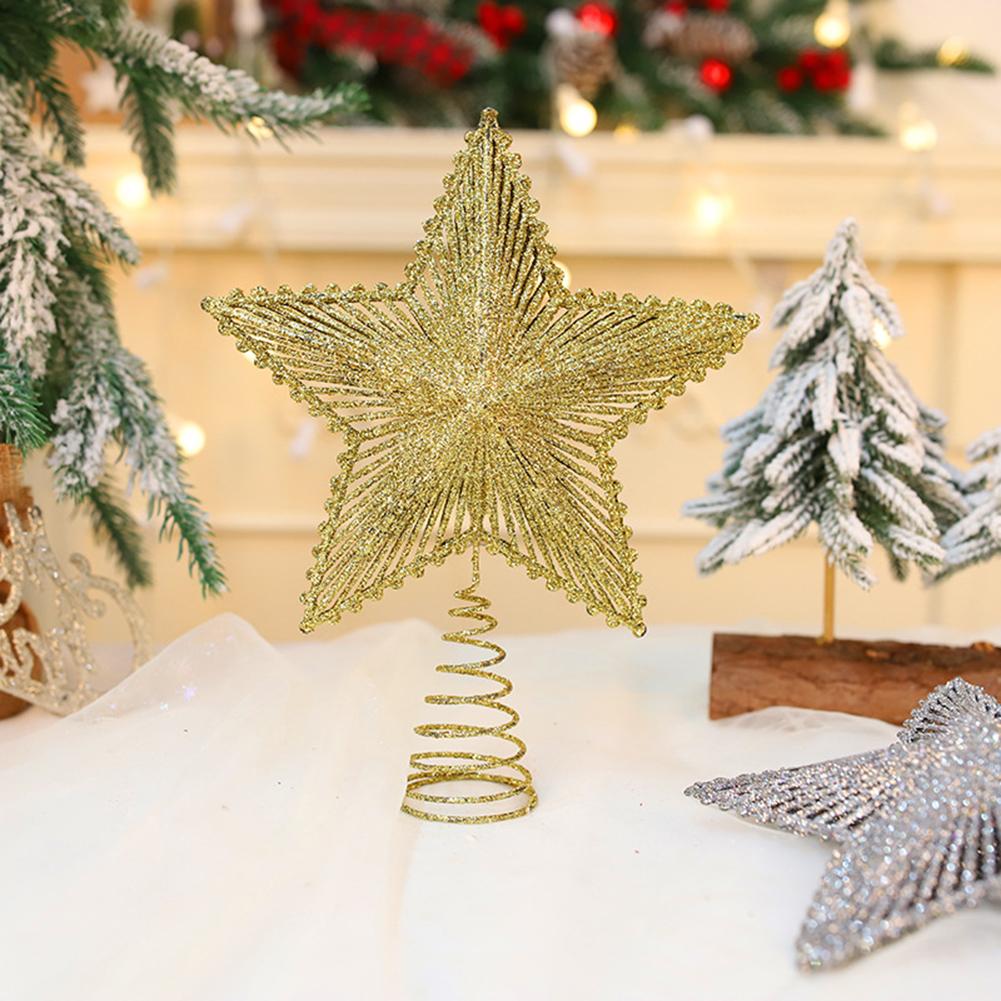 Glitter Xmas Tree Topper Star Decoration Five-Pointed Star Festive Ambiances Personalized Christmas Party Decor Display