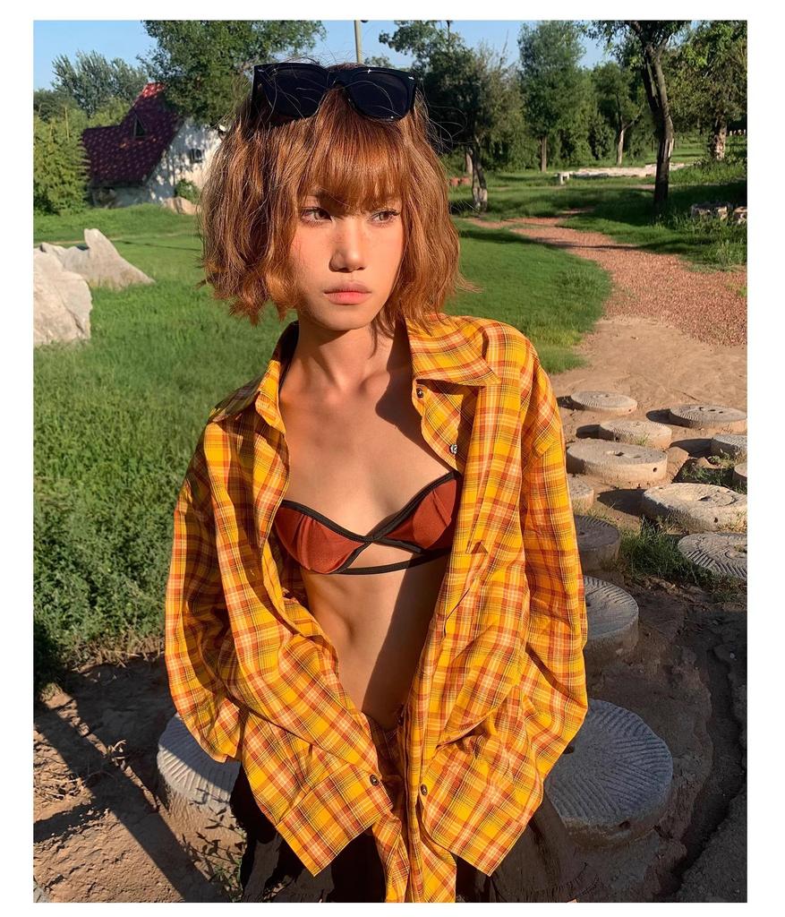 Dopamine Women's Vintage Plaid Long Sleeve Shirt - Retro High-End Outerwear