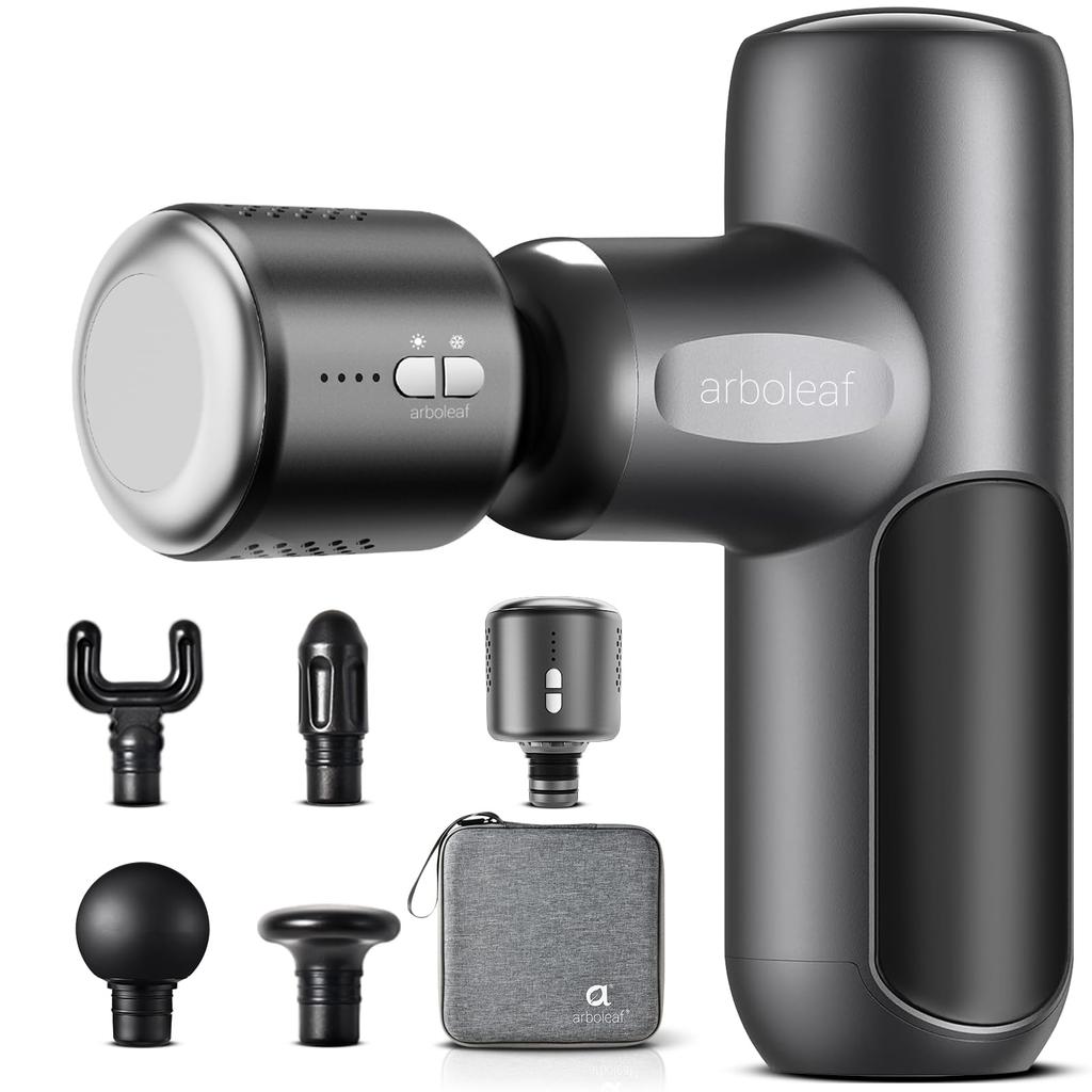 Arboleaf Mini Handy Myofascial Release Gun with Hot and Cold 5 Silicone 5 Levels of Powerful High Up To 3200 Times Per Lightweight Includes Storage