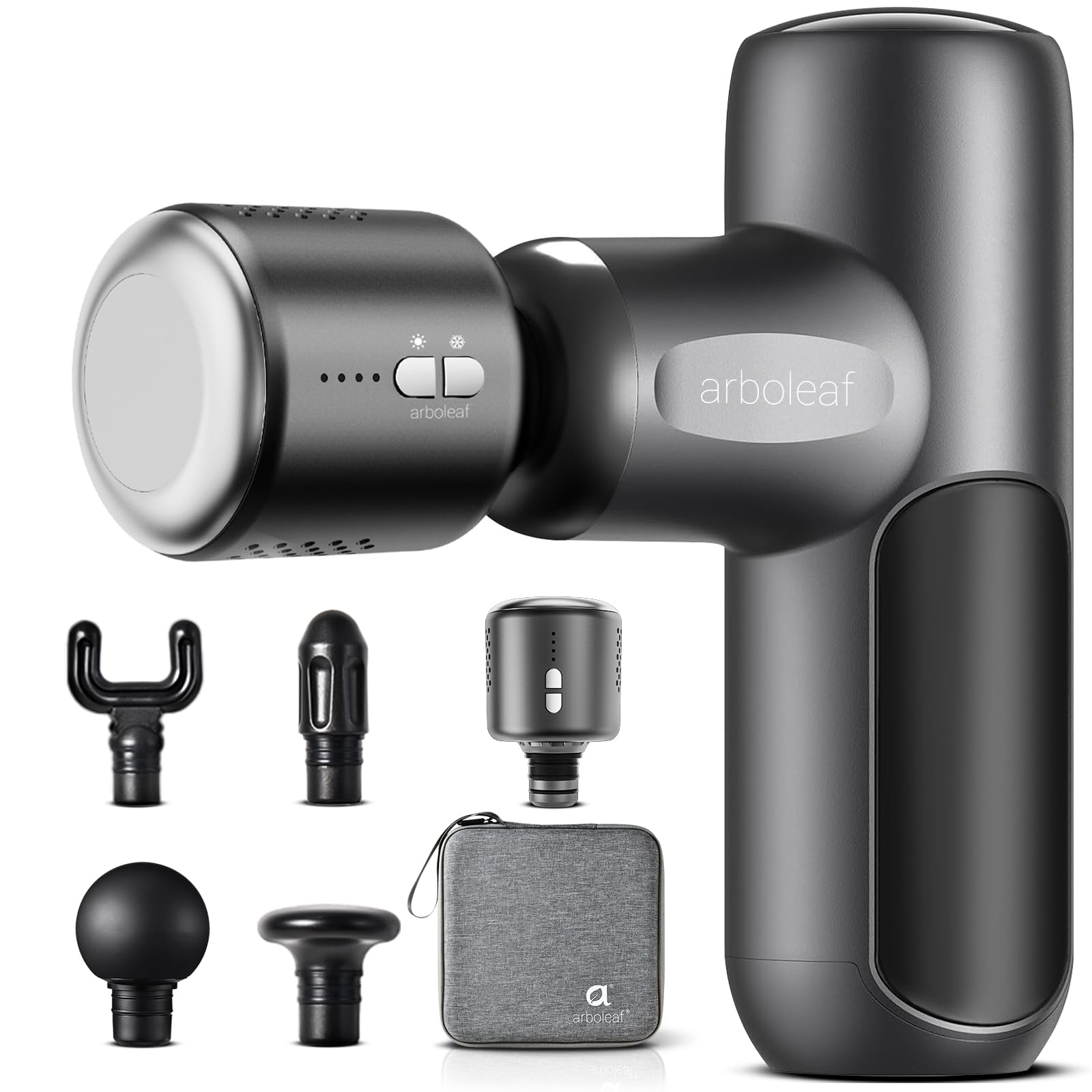 

arboleaf Mini Handy Myofascial Release Gun with Hot and Cold 5 Silicone 5 Levels of Powerful High Up to 3200 Times per Lightweight Includes Storage