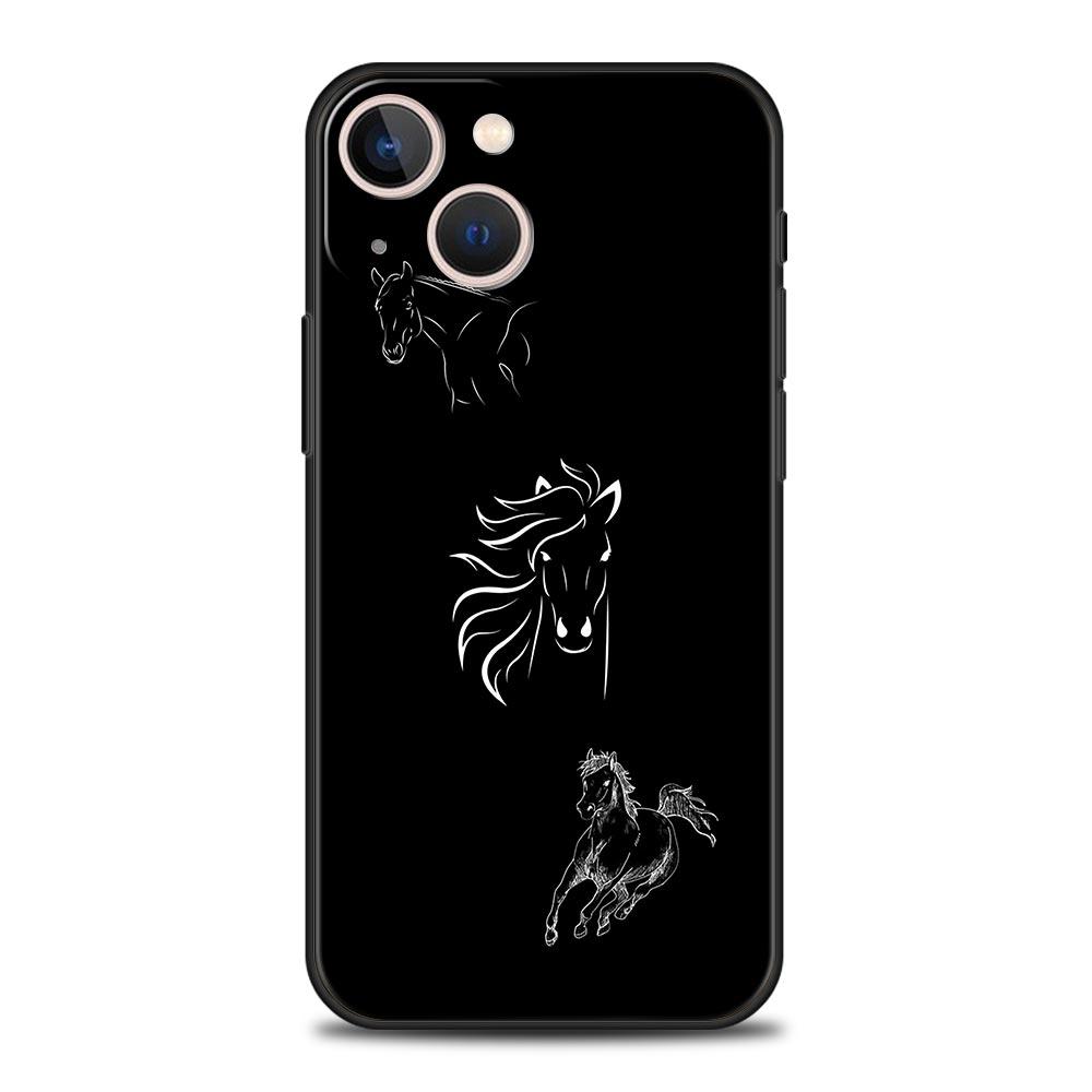 Animal Art Horse Phone Case For iPhone 17 16 15 Pro Max 11 12 13 14 7 8 Plus SE 2020 X XR XS Cover Soft Black