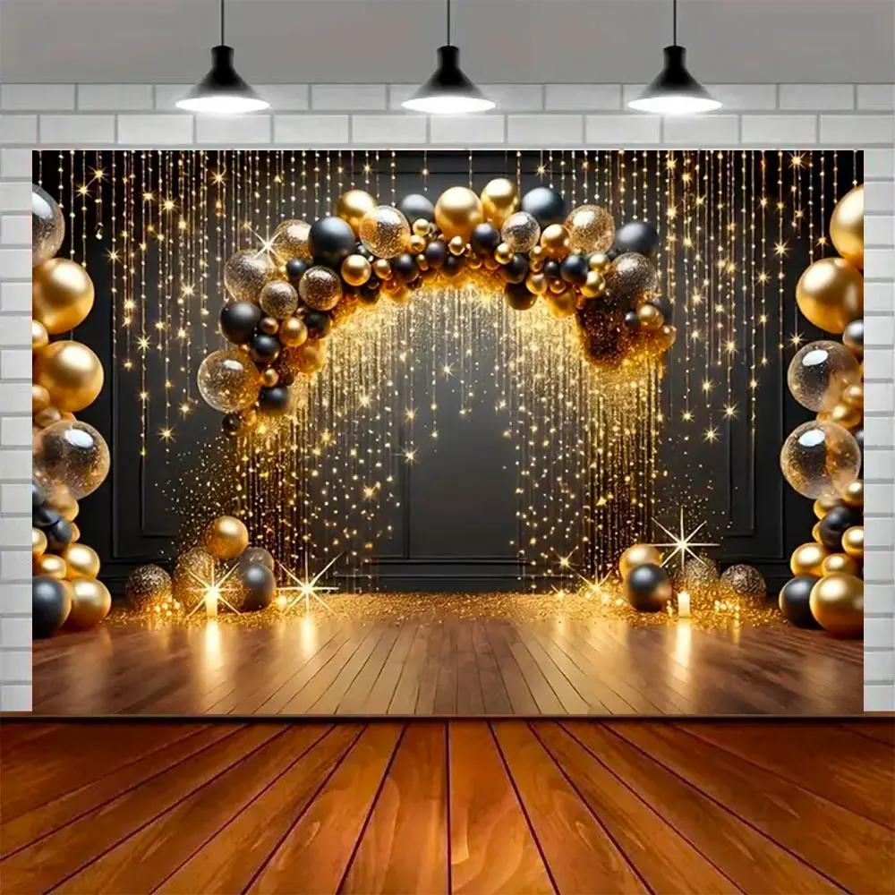 Party Ball Background Golden Glittering Stage Horseracing Sparkling Star Photography Children Birthday Background Decoration