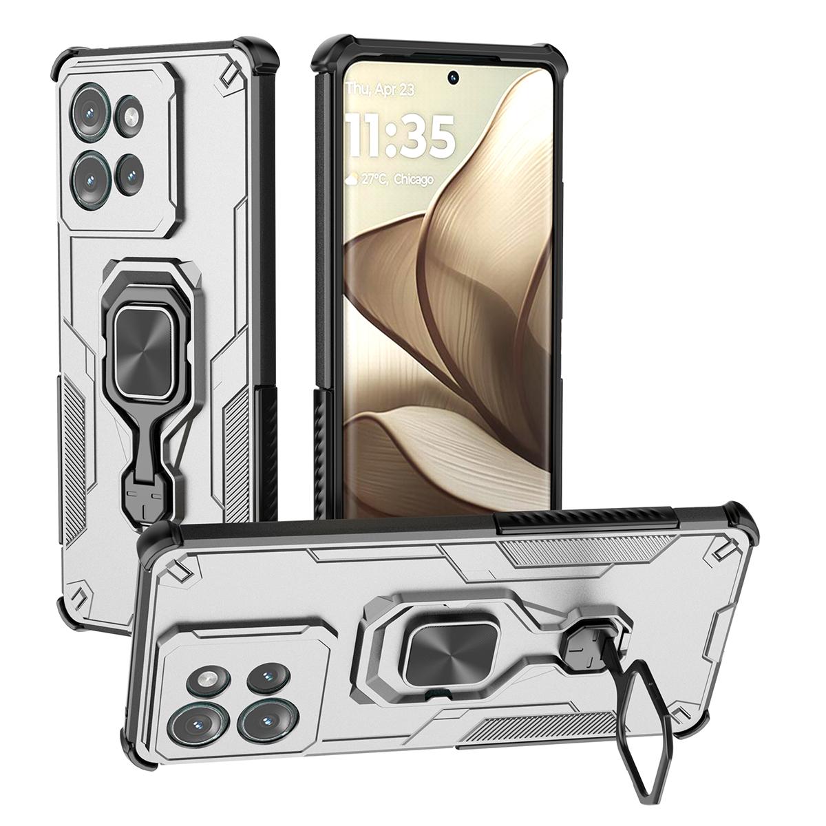 

Для Motorola Edge 50 5G Чехол Вращающаяся Подставка-кольцо PC+TPU Противоударный Чехол для телефона Titanium Grey