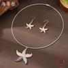 New Enamel Color Starfish Earrings Pendant Set Women's Simple Small Clear Beach Starfish Neck Necklace