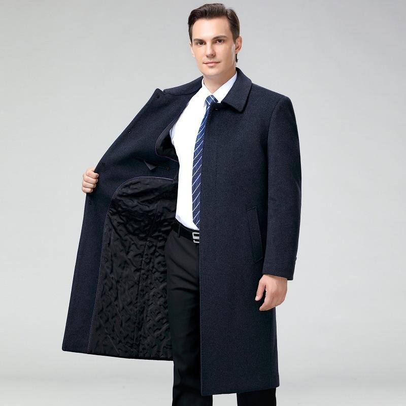 Cashmere Coat Men's Middle-aged and Elderly Woolen Coat Winter Knee-length Men's Wool Windbreaker Thickened Warm Top