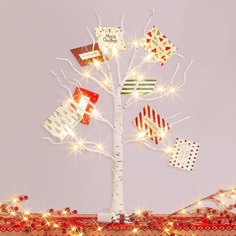 PEIDUO Artificial Tree for Easter Decorations, 2 FT Birch Tree with LED Lights, Warm White Fairy Lights Spirit Tree Lamp for Home Indoor Tabletop