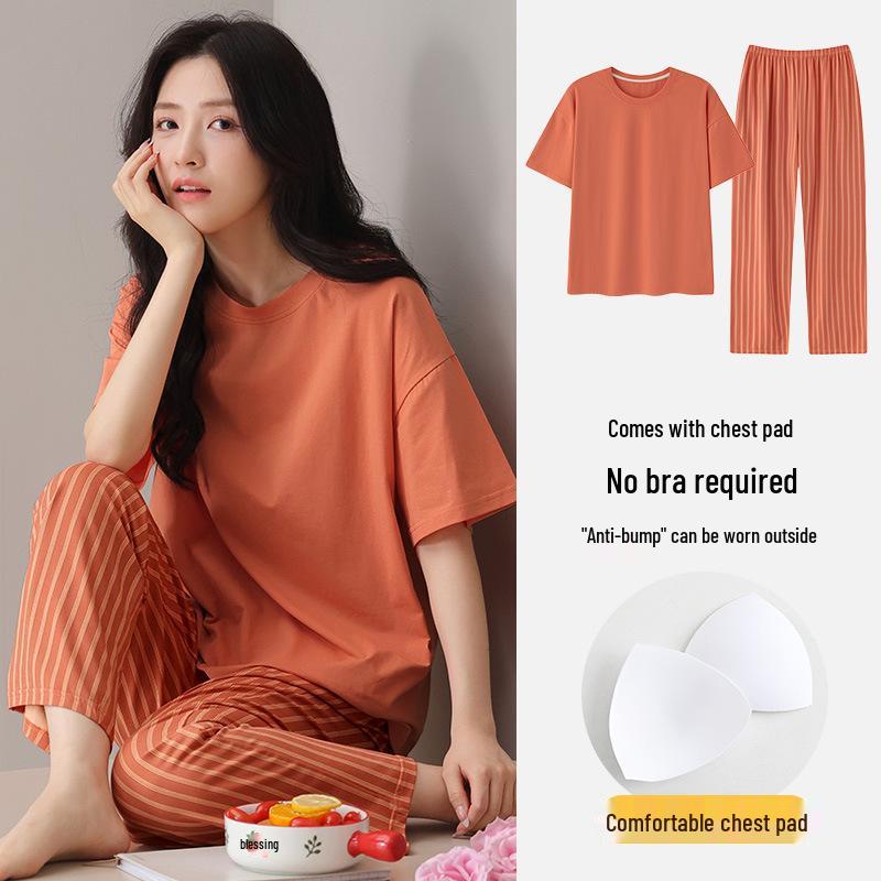Women's Summer Modal Pajamas: Short Sleeve, Thin Style, with Chest Pads, Round Neck – Sweet Student Homewear