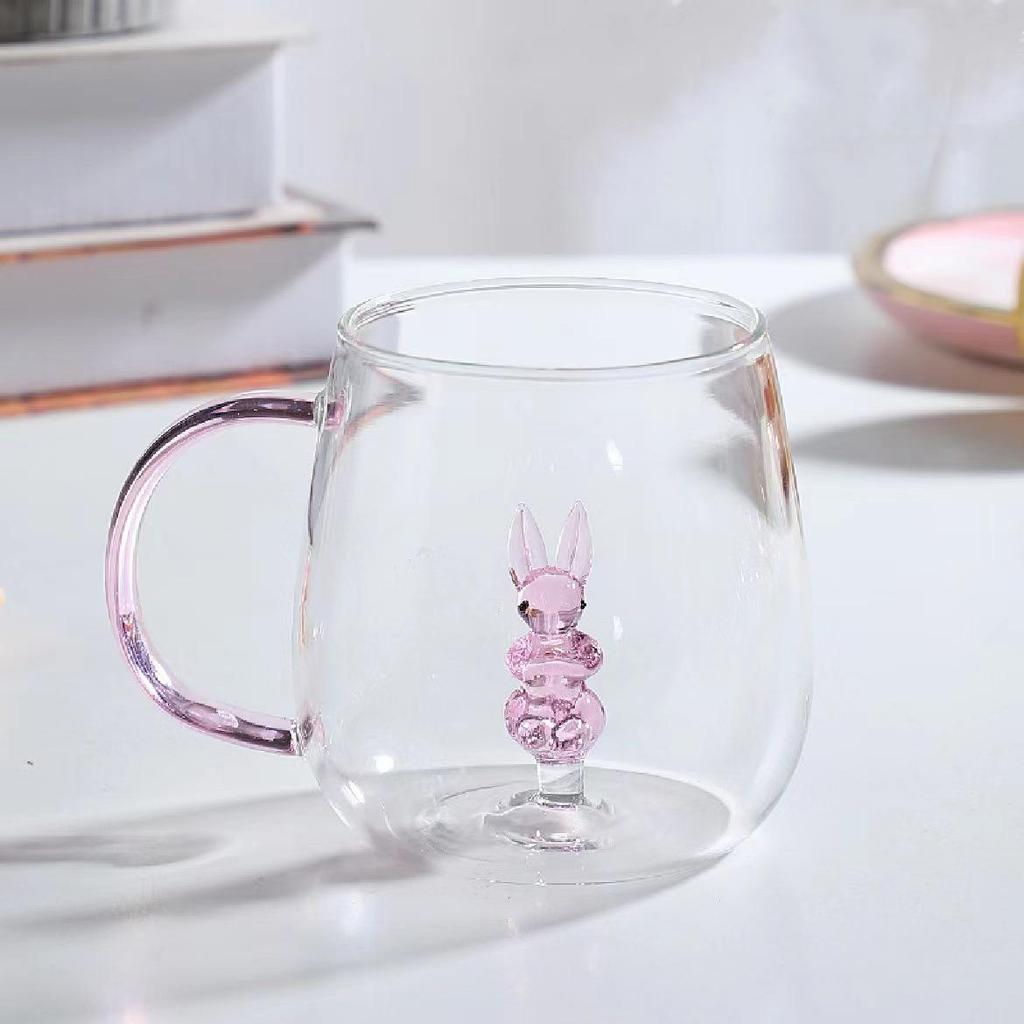 Cute 3D Shape High Borosilicate Glass Cup with Handle for Milk & Juice