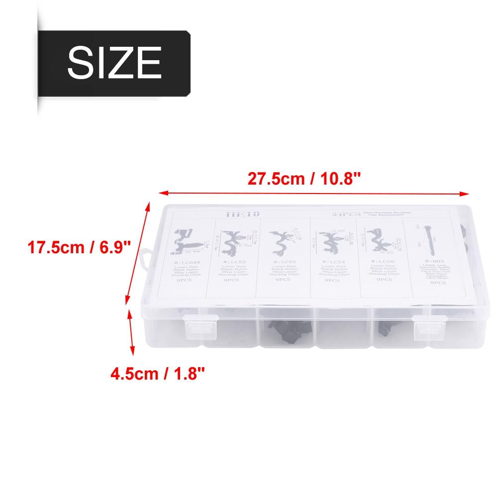 54pcs 6 Sizes Assorted Car Wiring Harness Wire Routing Clip Convoluted Conduit Clip
