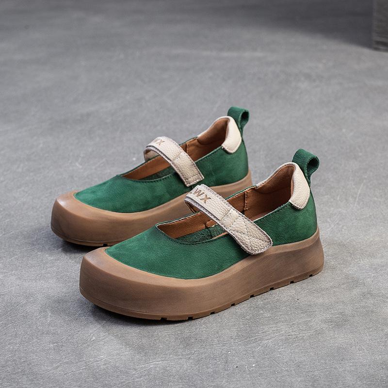 Johnature Casual Thick Soled Shoes Round Toe Genuine Leather Comfortable Women's Flat Platform Shoes