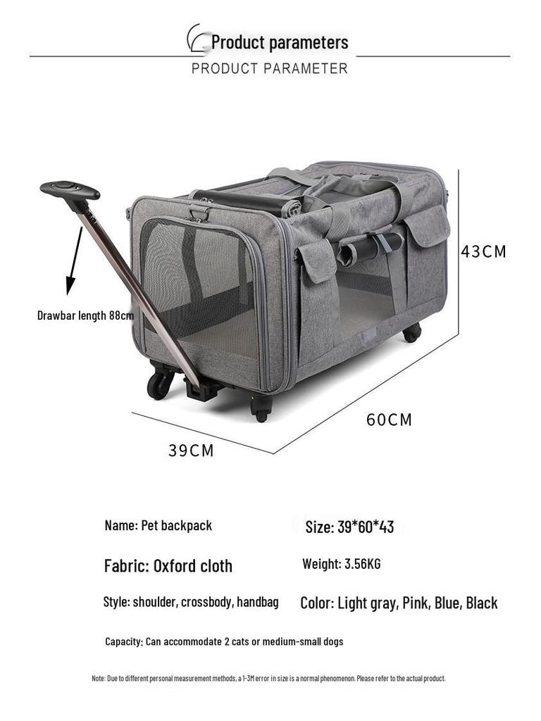 Portable Cat Trolley with Detachable Wheels – Breathable, Foldable, and Spacious Pet Carrier